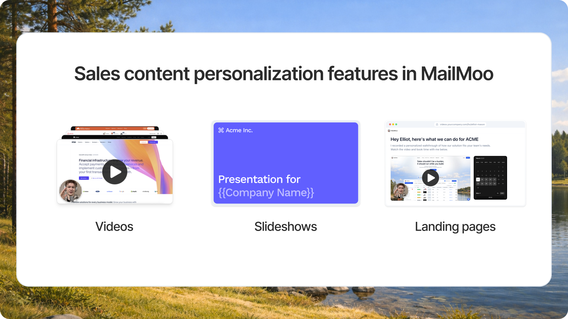 Sales content personalization features in MailMoo - videos, slideshows, and landing pages