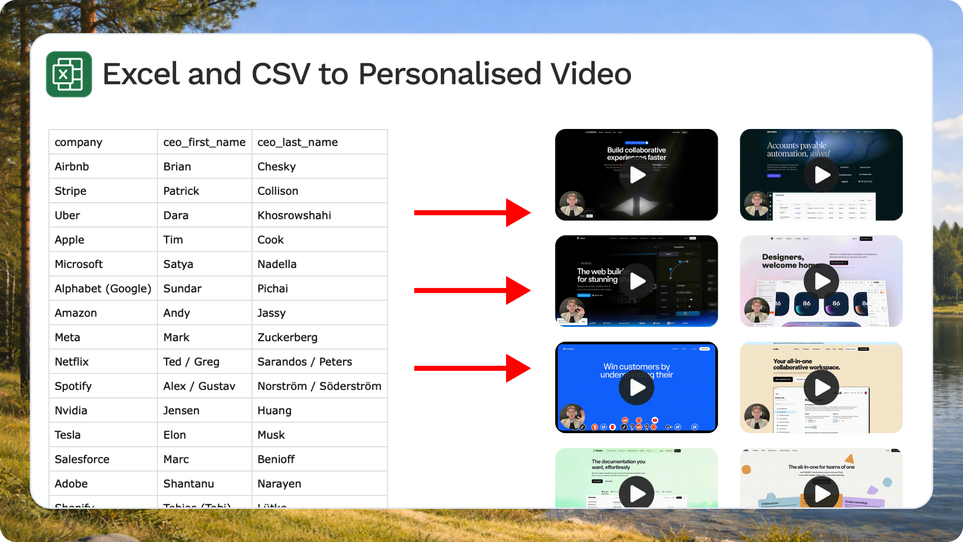 Excel and CSV to Personalised Video graphic - one recording becomes many tailored videos